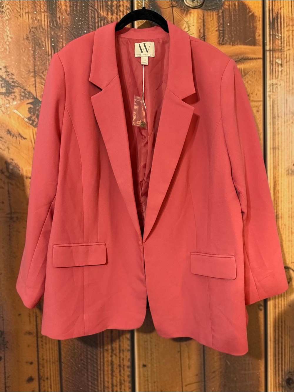NWT Worthington Coral Pink Open Front Blazer Notch Lapel Plus Sz 1X